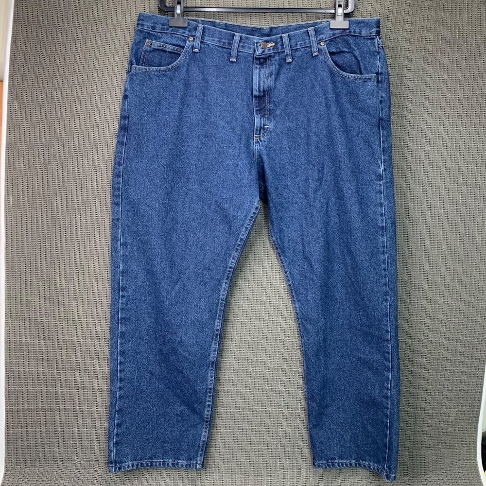 Men's Wrangler Five Star Relaxed Fit Blue Jeans 44X30 Durable Premium Quality